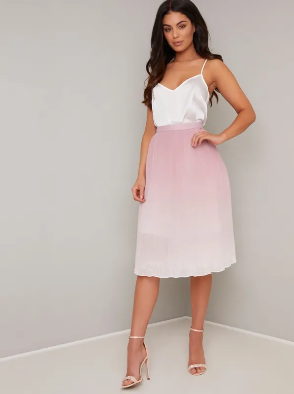 Ombre Pleated Midi Skirt in Light Pink sold by Chi Chi London