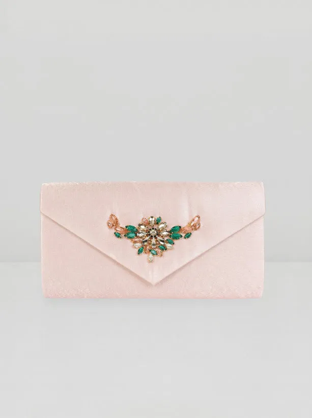 Beaded Gem Clutch Bag in Pink sold by Chi Chi London