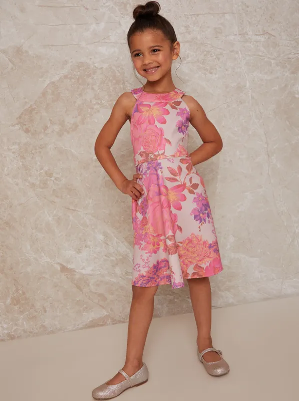 Girls Floral Print Halterneck Dress in Multicolour sold by Chi Chi London