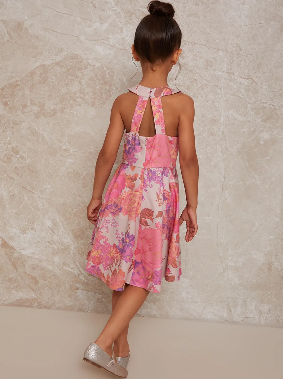 Girls Floral Print Halterneck Dress in Multicolour sold by Chi Chi London product image thumbnail 3