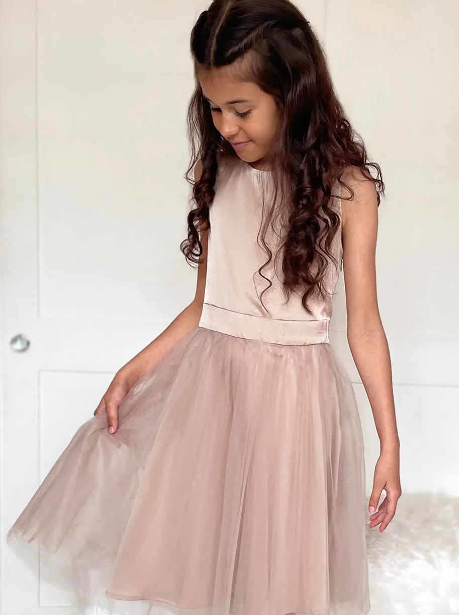 Older Girls Satin Bodice Tutu Midi Dress in Champagne sold by Chi Chi London product image thumbnail 4