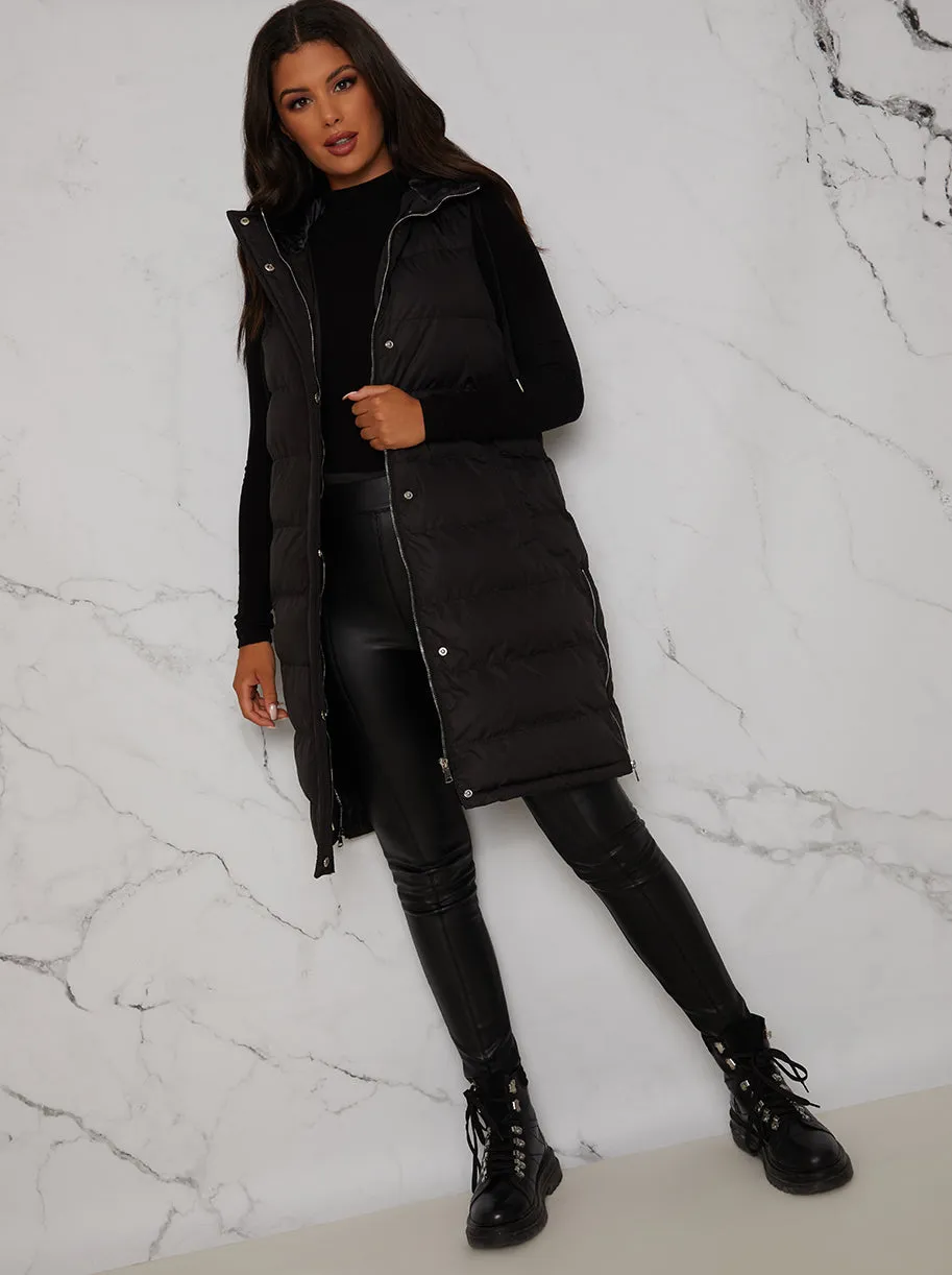 Longline Padded Puffer Gilet in Black sold by Chi Chi London