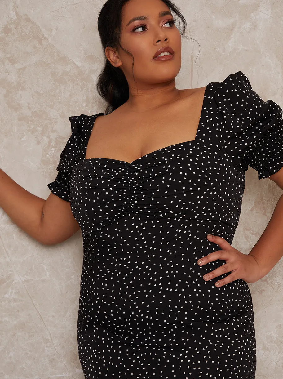 Plus Size Polka Dot Puff Sleeve Midi Dress in Black sold by Chi Chi London product image thumbnail 3