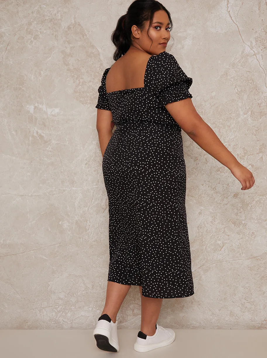 Plus Size Polka Dot Puff Sleeve Midi Dress in Black sold by Chi Chi London product image thumbnail 4