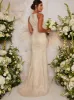 Bridal Halter Style Embellished Wedding Dress in Ivory sold by Chi Chi London