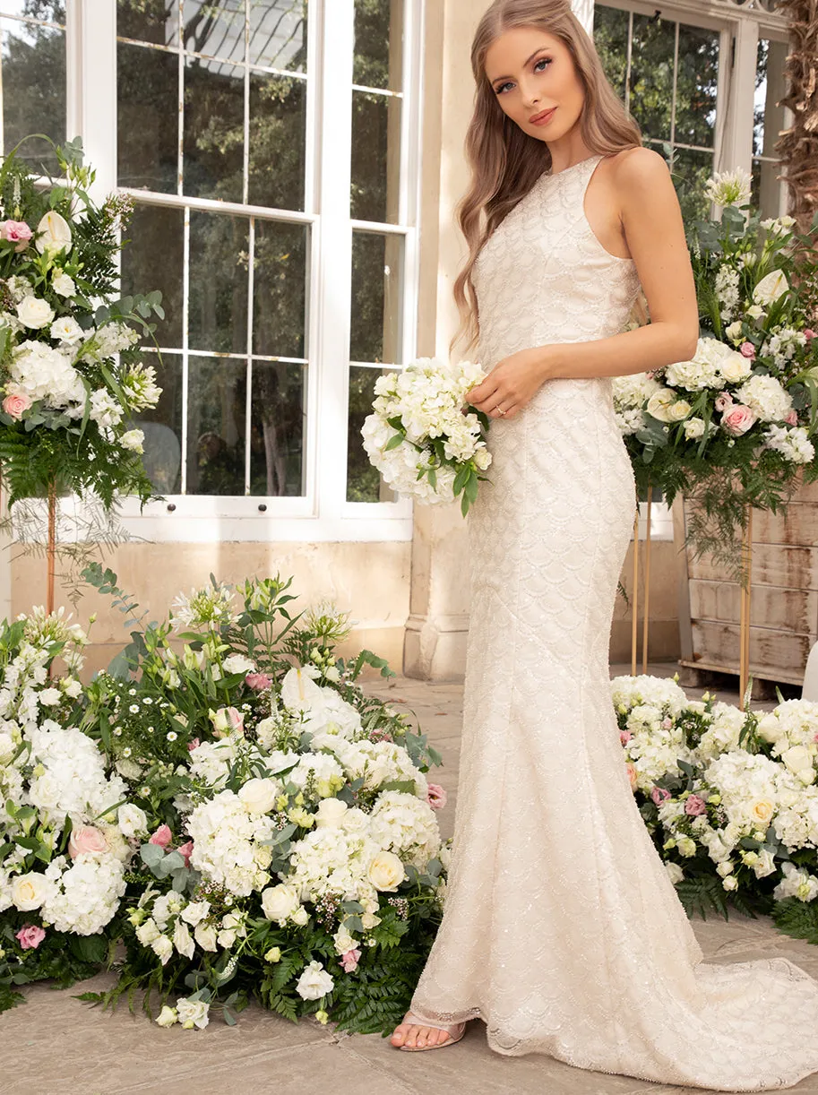 Bridal Halter Style Embellished Wedding Dress in Ivory sold by Chi Chi London product image thumbnail 5