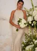Bridal Halter Style Embellished Wedding Dress in Ivory sold by Chi Chi London