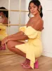 Puff Sleeve Bardot Tie Detail Midi Dress in Yellow sold by Chi Chi London