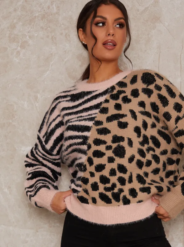 Animal Print Jumper with Knitted Design made by Chi Chi London