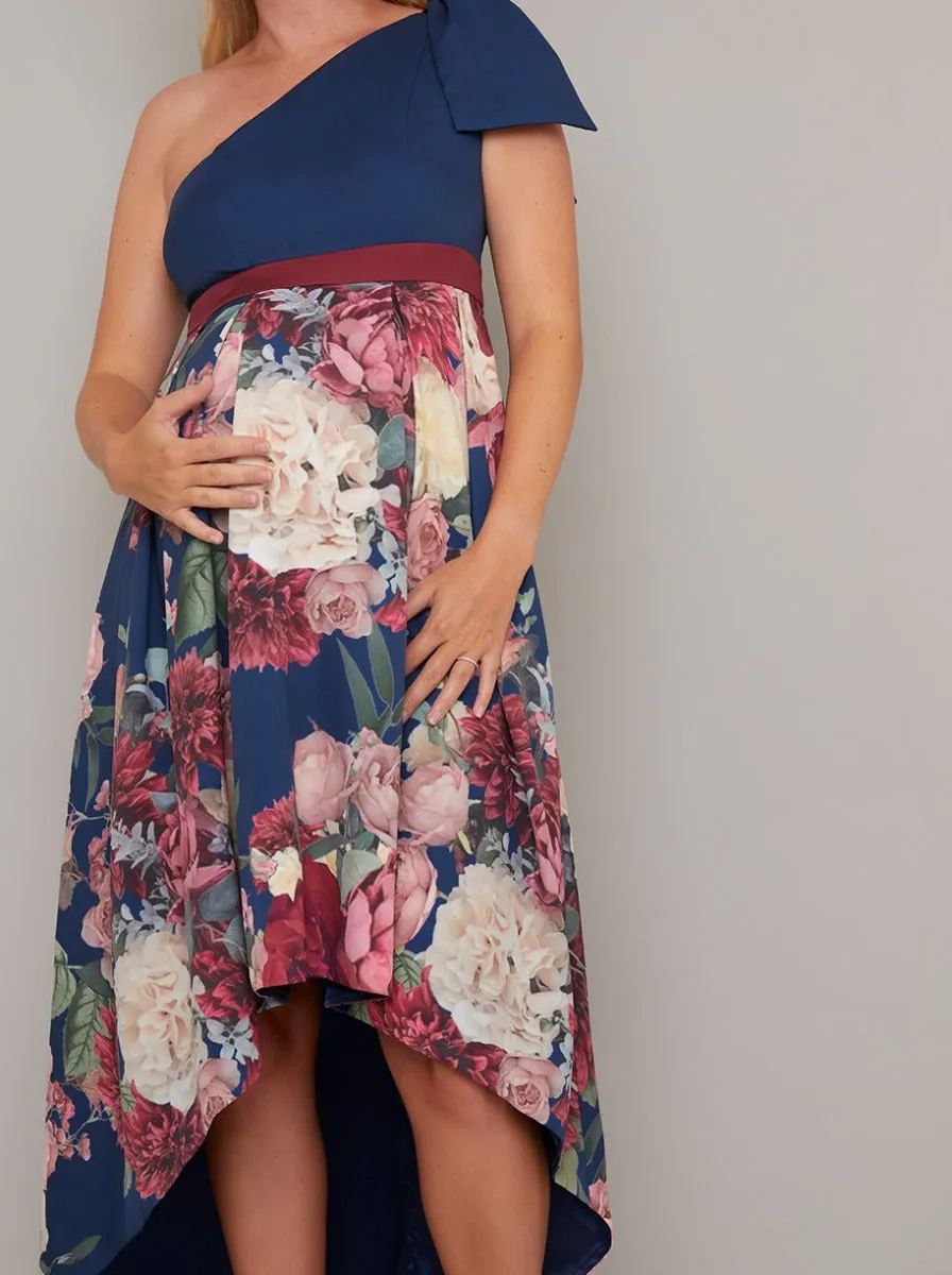 Maternity Printed Dip Hem Midi Dress in Blue sold by Chi Chi London product image thumbnail 3