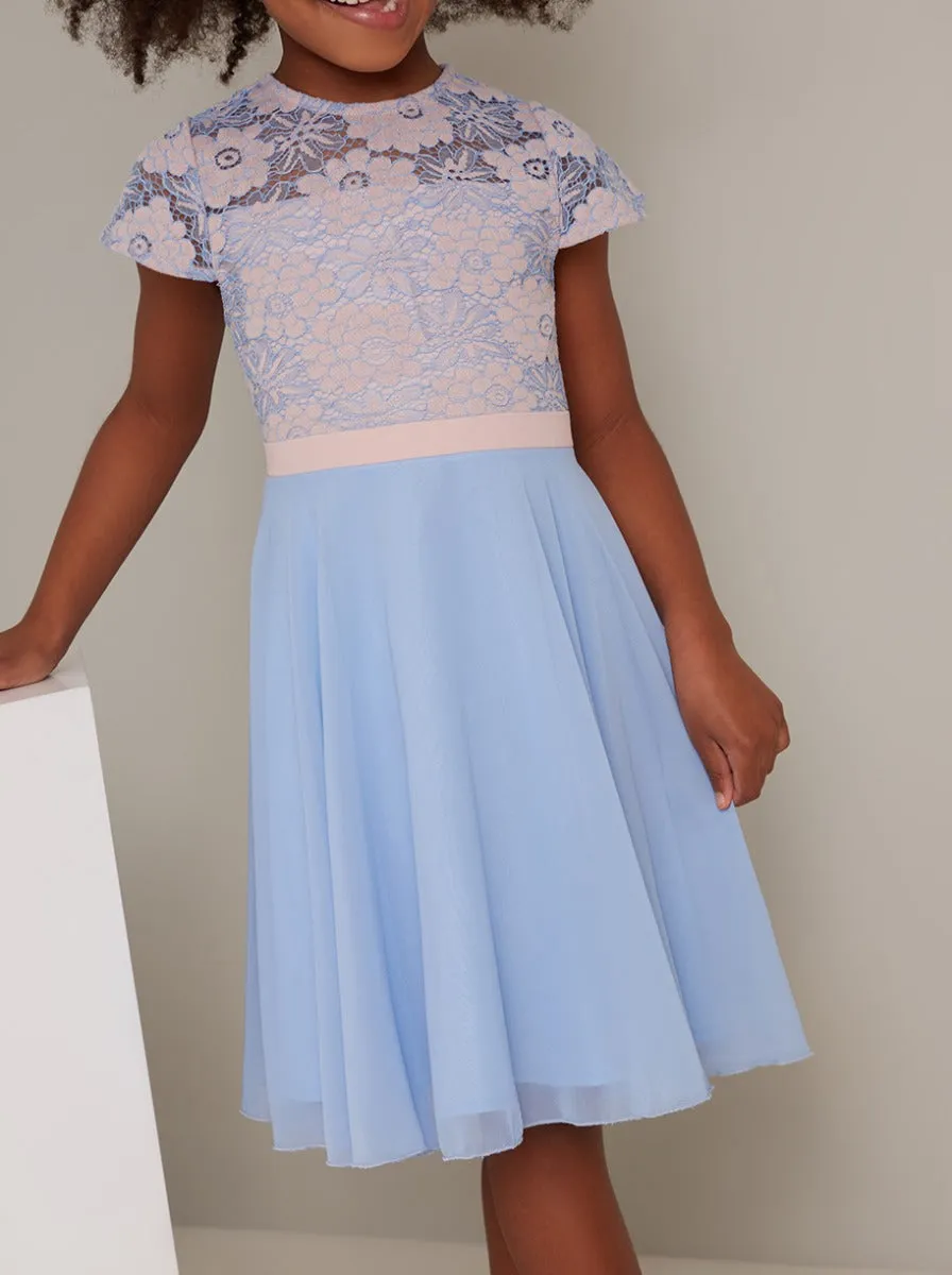 Girls Lace Bodice Skater Dress in Blue sold by Chi Chi London product image thumbnail 4