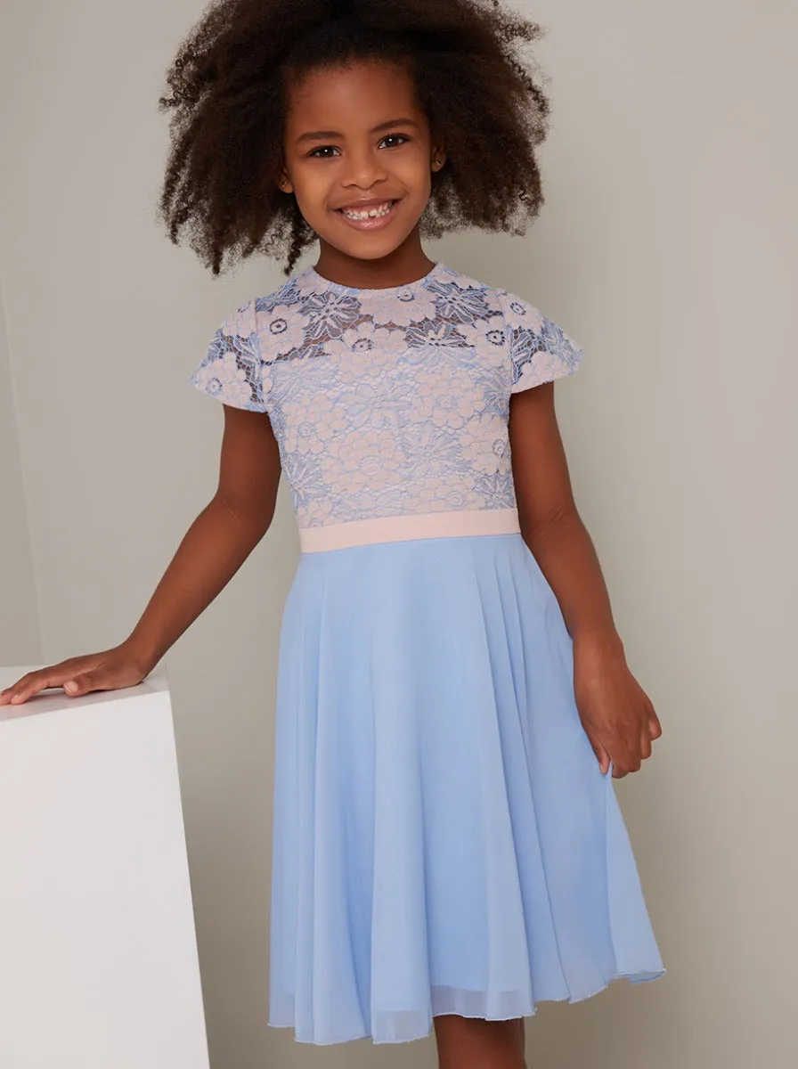 Girls Lace Bodice Skater Dress in Blue sold by Chi Chi London product image thumbnail 2