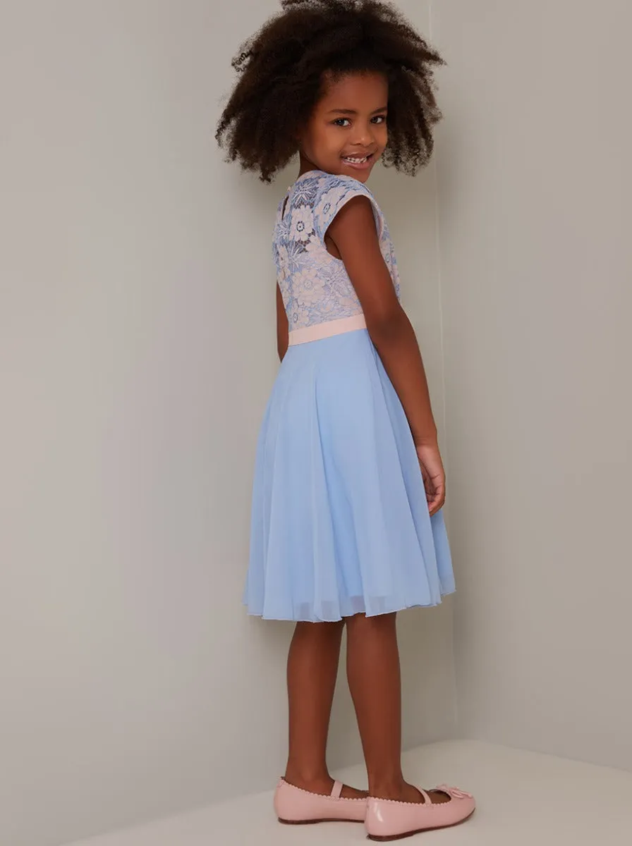 Girls Lace Bodice Skater Dress in Blue sold by Chi Chi London product image thumbnail 3