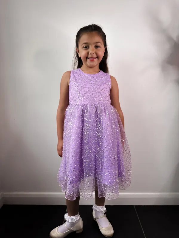 Girls Sequin Beaded Midi Dress in Lilac sold by Chi Chi London