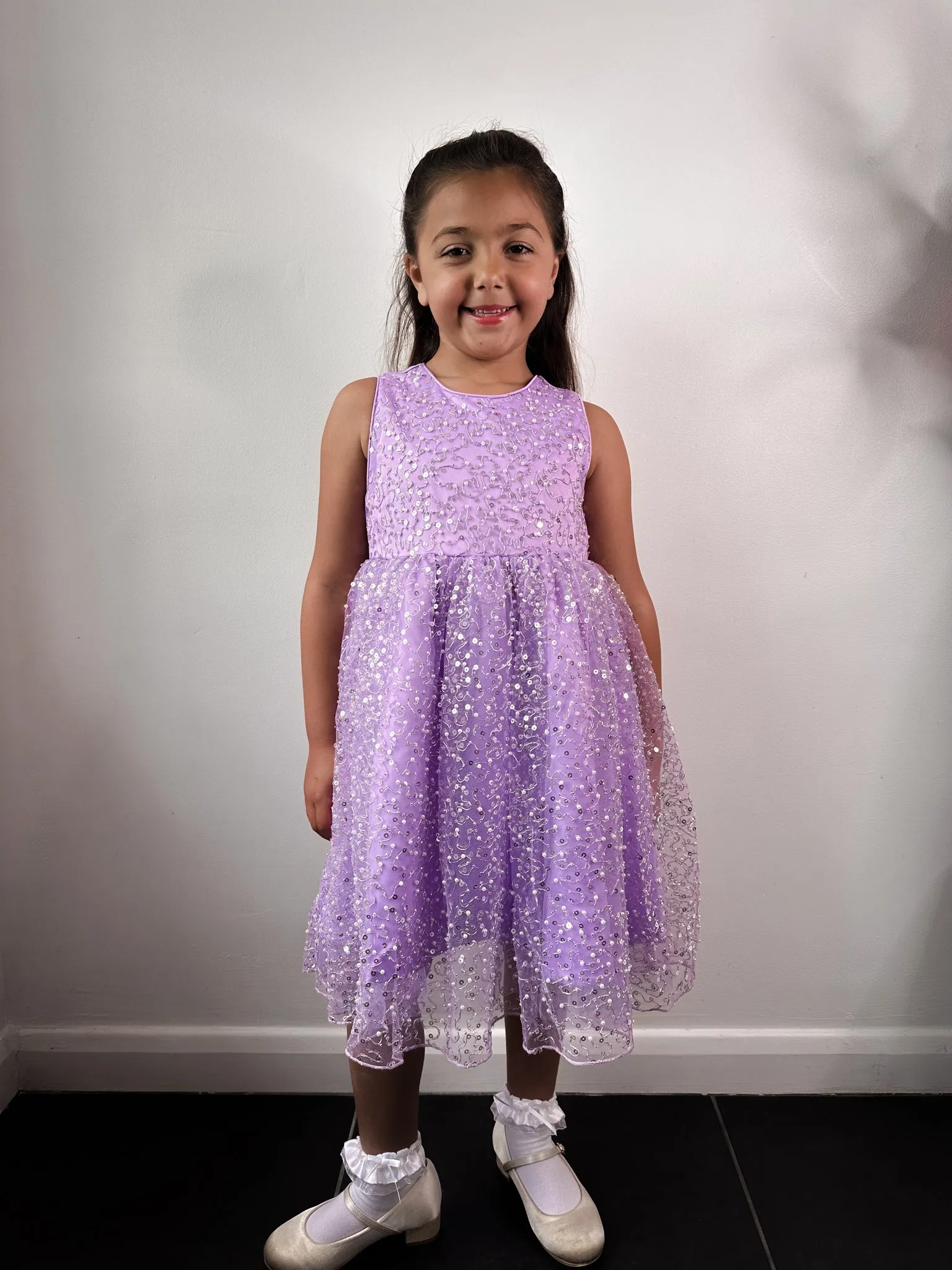 Girls Sequin Beaded Midi Dress in Lilac sold by Chi Chi London