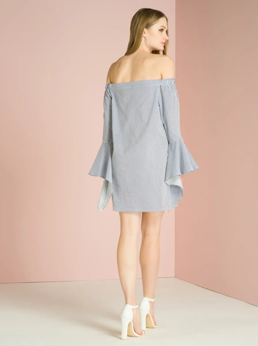 Bardot Flute Sleeve Mini Dress in Blue sold by Chi Chi London product image thumbnail 2