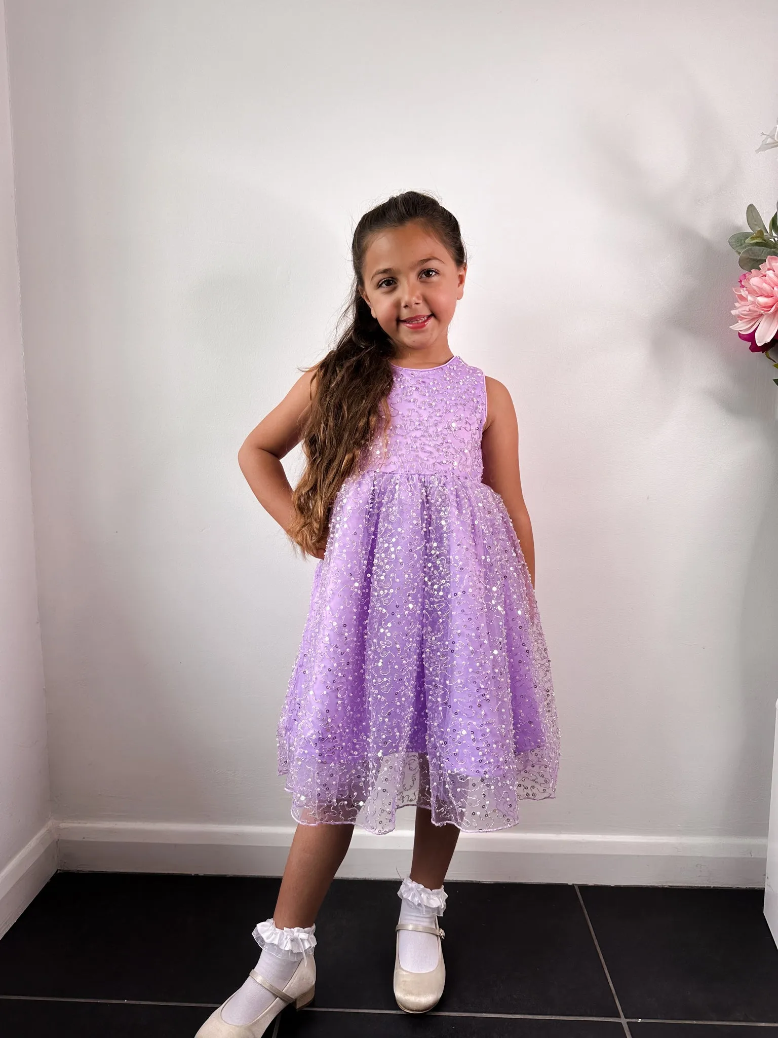 Girls Sequin Beaded Midi Dress in Lilac sold by Chi Chi London product image thumbnail 2