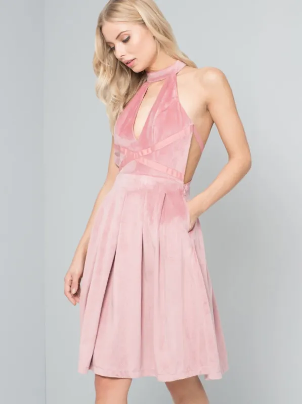 Tall Velvet Midi Dress in Pink sold by Chi Chi London