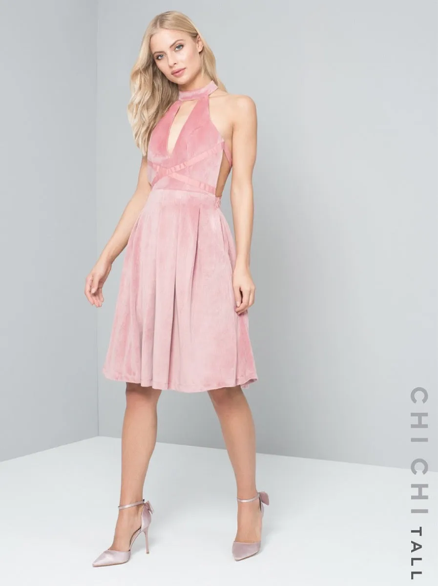 Tall Velvet Midi Dress in Pink sold by Chi Chi London product image thumbnail 4