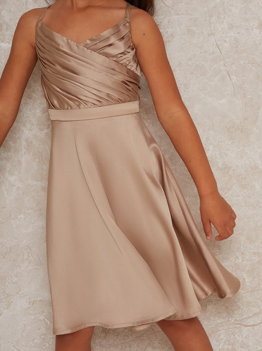 Girls Pleat Bodice Satin Finish Dress in Champagne sold by Chi Chi London product image thumbnail 3