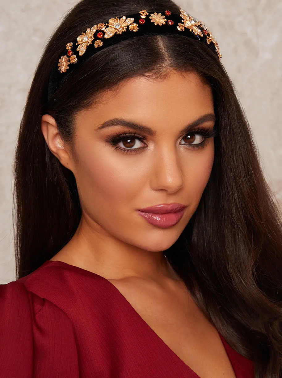 Velvet Headband with Gold Tone Embellishment in Black sold by Chi Chi London product image thumbnail 3