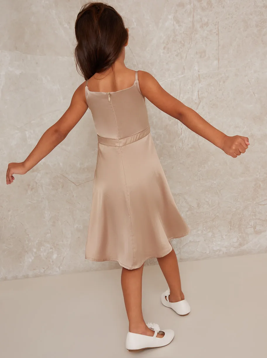Girls Pleat Bodice Satin Finish Dress in Champagne sold by Chi Chi London product image thumbnail 4