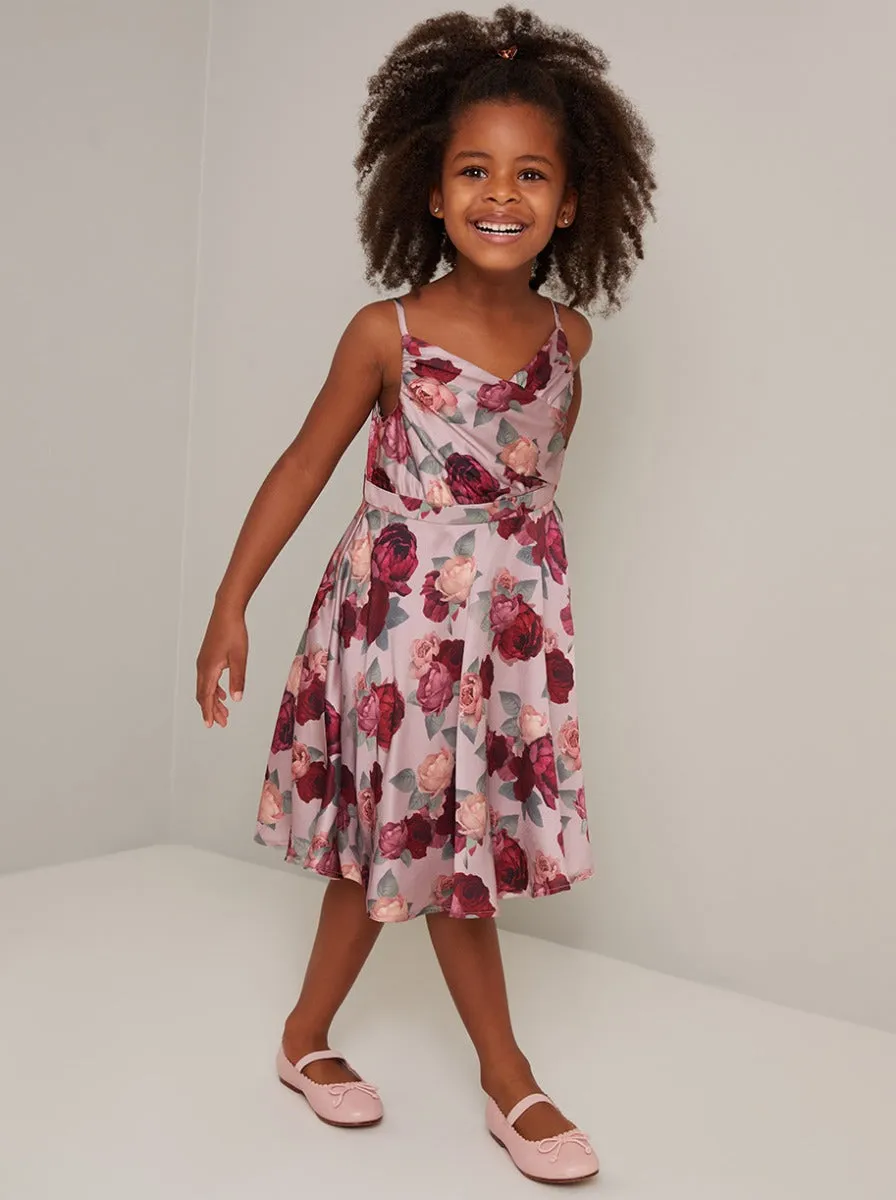 Girls Cami Strap Floral Print Midi Dress in Pink sold by Chi Chi London