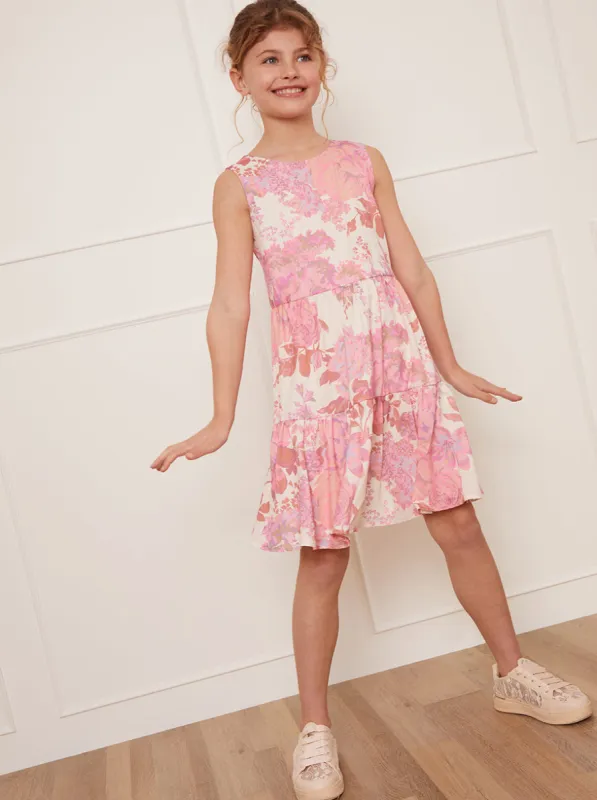 Older Girls Floral Print Midi Dress in Pink sold by Chi Chi London