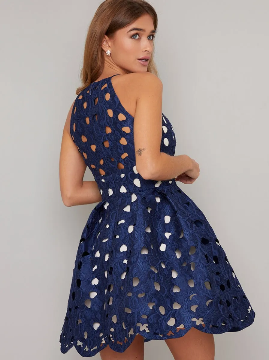 Petite Laser Cut Mini Dress in Blue sold by Chi Chi London product image thumbnail 4