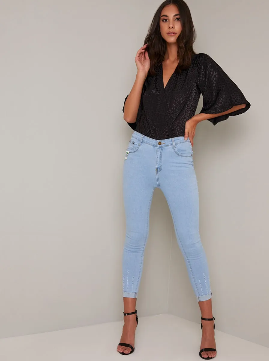 Wrap Style Flared Sleeved Bodysuit in Black sold by Chi Chi London product image thumbnail 2