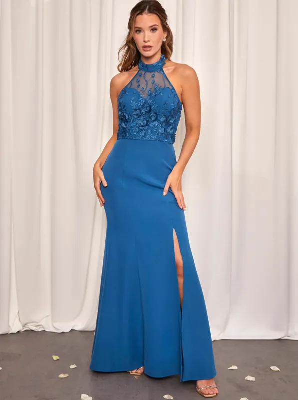 Petite Embroidered Maxi Dress in Teal sold by Chi Chi London