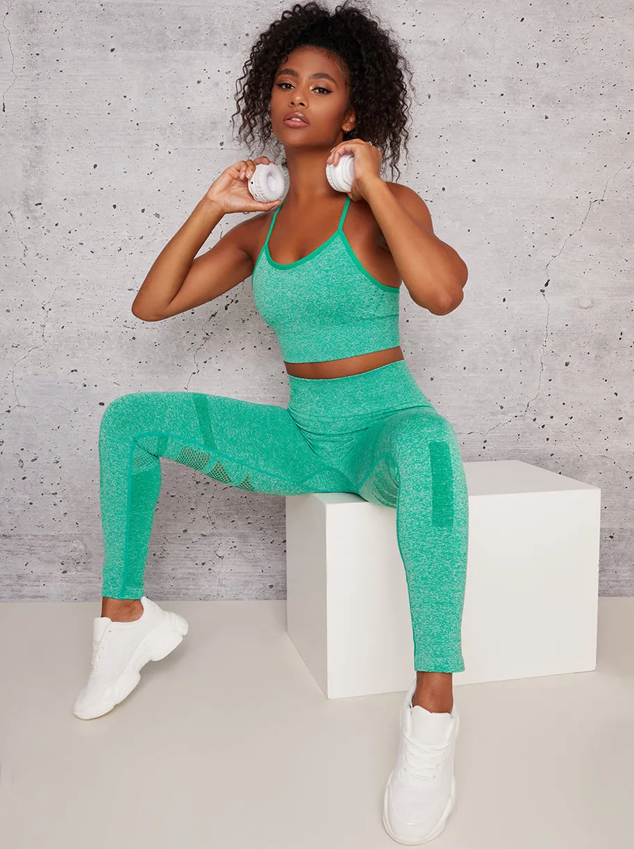 Racer Back Cami Strap Breathable Sport Bra in Green sold by Chi Chi London