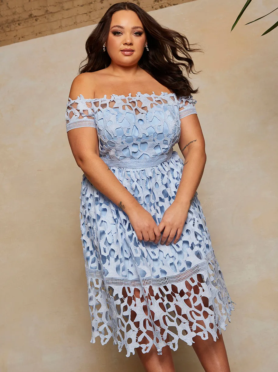 Plus Size Bardot Lace Midi Dress in Blue sold by Chi Chi London product image thumbnail 4