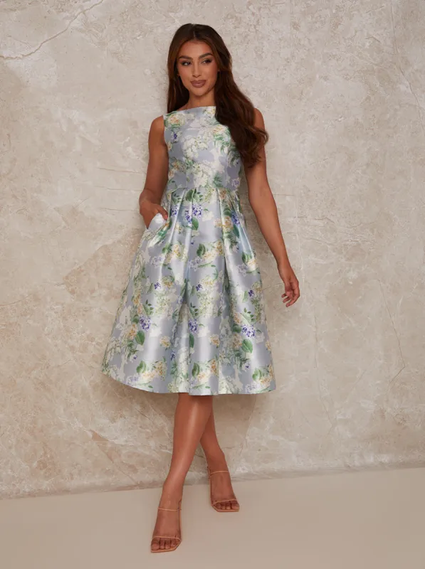 Floral Print Midi Dress in Blue sold by Chi Chi London