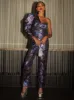 One Shoulder Floral Jacquard Jumpsuit in Purple sold by Chi Chi London
