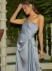 One Shoulder Satin Finish Maxi Dress in Blue sold by Chi Chi London