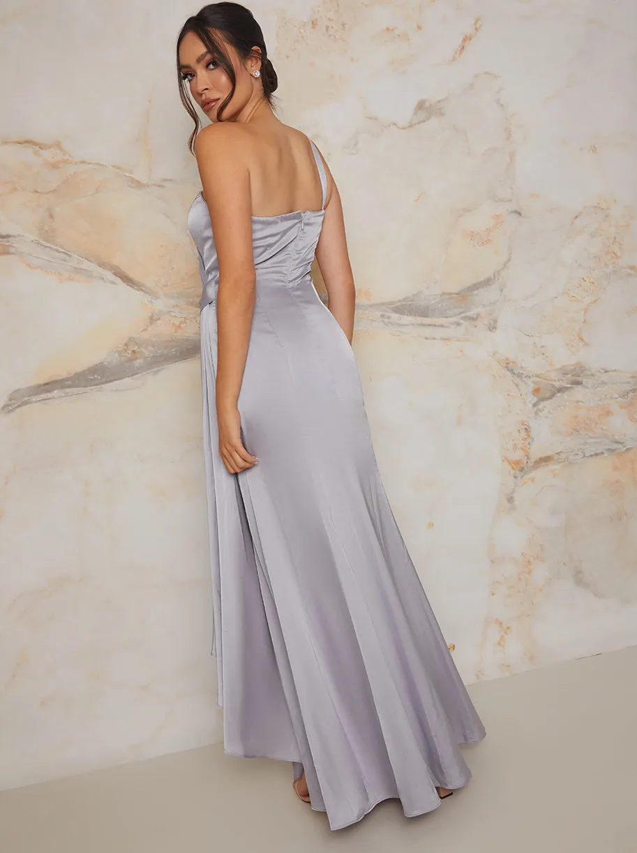 One Shoulder Satin Finish Maxi Dress in Blue sold by Chi Chi London product image thumbnail 5