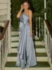 One Shoulder Satin Finish Maxi Dress in Blue sold by Chi Chi London