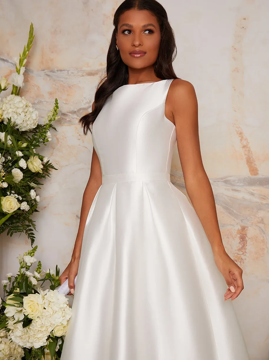 Sleeveless Structured Satin Wedding Dress with Train in White sold by Chi Chi London product image thumbnail 4