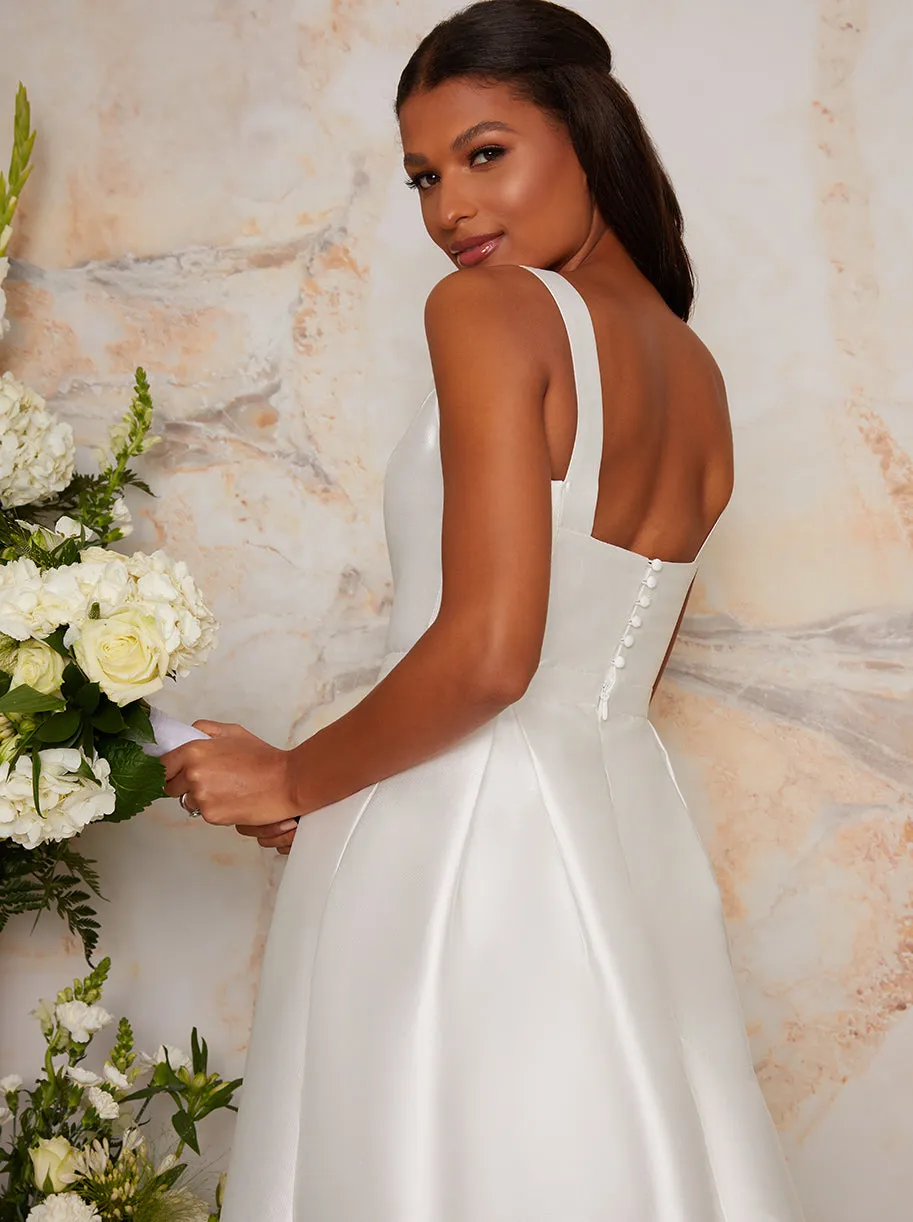 Sleeveless Structured Satin Wedding Dress with Train in White sold by Chi Chi London product image thumbnail 3