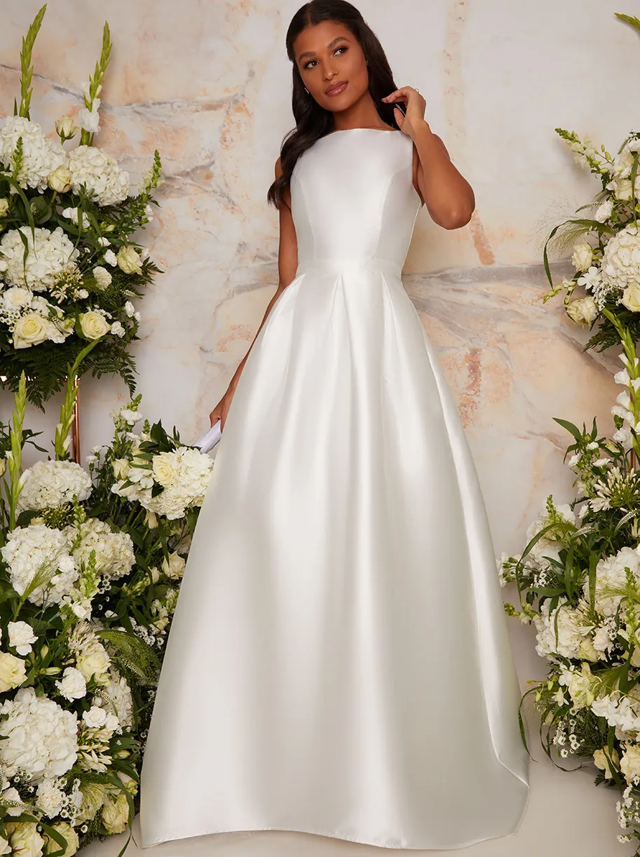 Sleeveless Structured Satin Wedding Dress with Train in White sold by Chi Chi London product image thumbnail 2