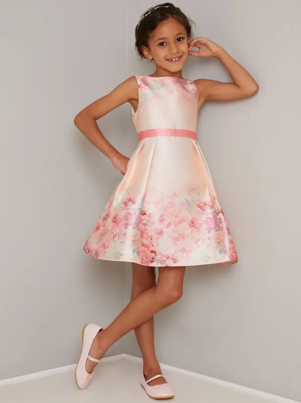 Girls Rose Floral Print Midi Dress in Pink sold by Chi Chi London