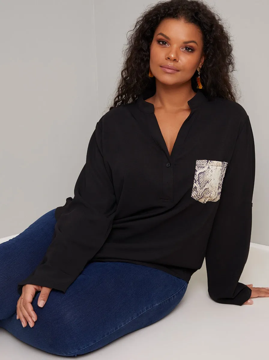 Plus Size Pocket Detail Long Sleeved Top in Black sold by Chi Chi London product image thumbnail 4
