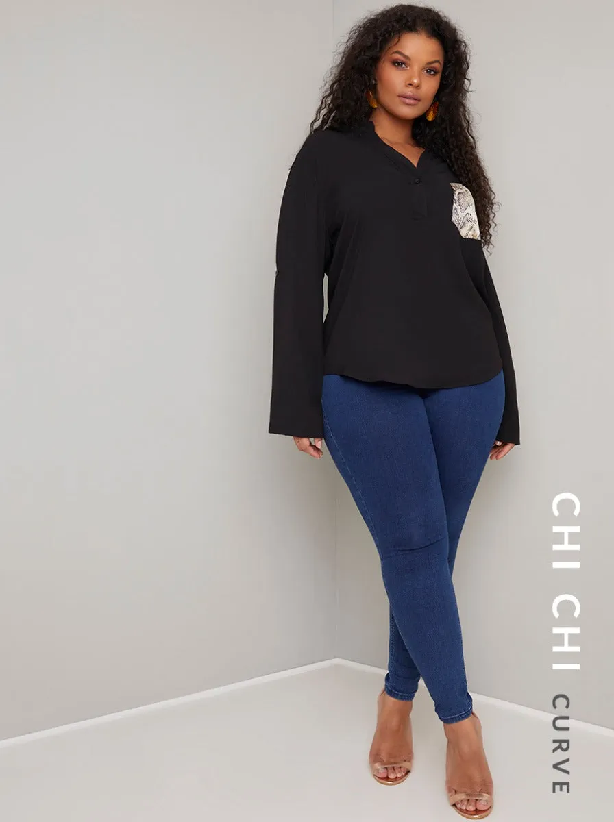 Plus Size Pocket Detail Long Sleeved Top in Black sold by Chi Chi London product image thumbnail 2