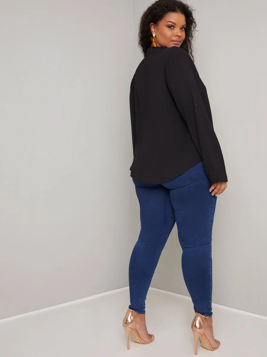 Plus Size Pocket Detail Long Sleeved Top in Black sold by Chi Chi London product image thumbnail 3