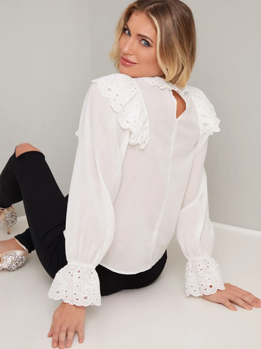 Balloon Sleeved Lace Frill Top in White sold by Chi Chi London product image thumbnail 3