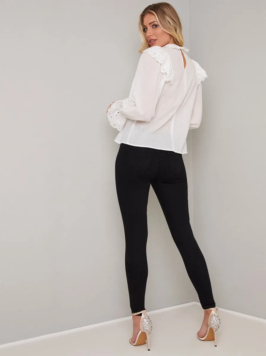 Balloon Sleeved Lace Frill Top in White sold by Chi Chi London product image thumbnail 4