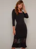 Long Sleeved Lace Hem Bodycon Midi Dress in Black sold by Chi Chi London
