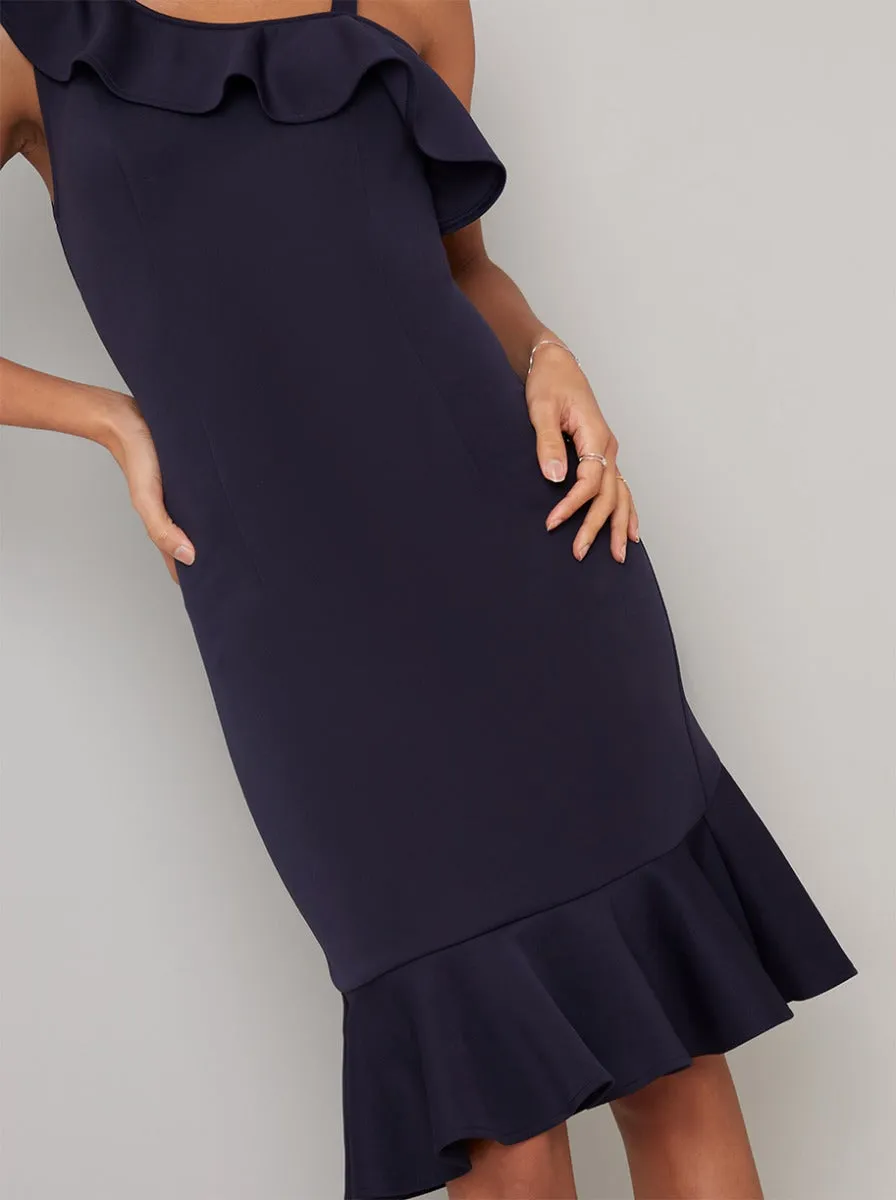 Floral Orint Midi Dress with Cami Straps in Blue sold by Chi Chi London product image thumbnail 3