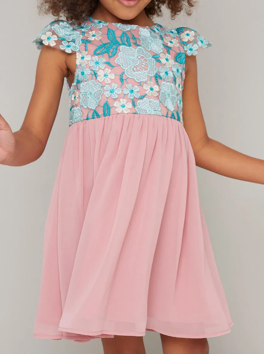 Girls Emroidered Bodice Midi Dress in Pink sold by Chi Chi London product image thumbnail 2